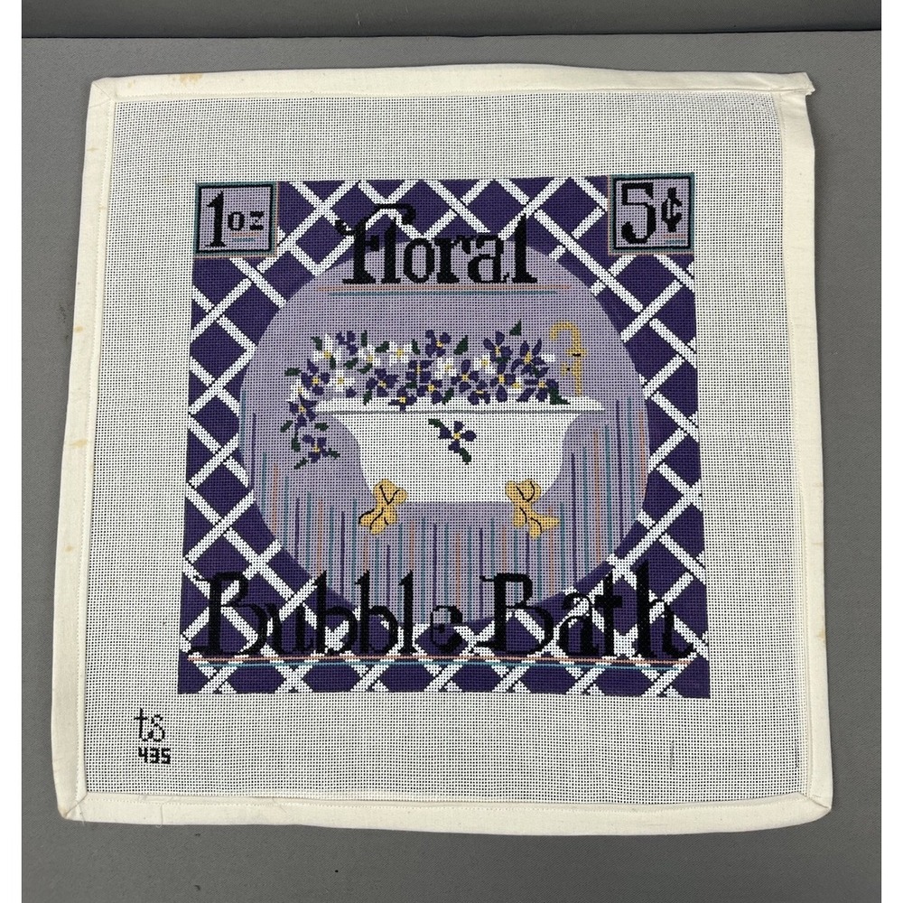 TS Designs Handpainted Needlepoint Canvas - Floral Bubble Bath Purple Flowers - Picture 9 of 9